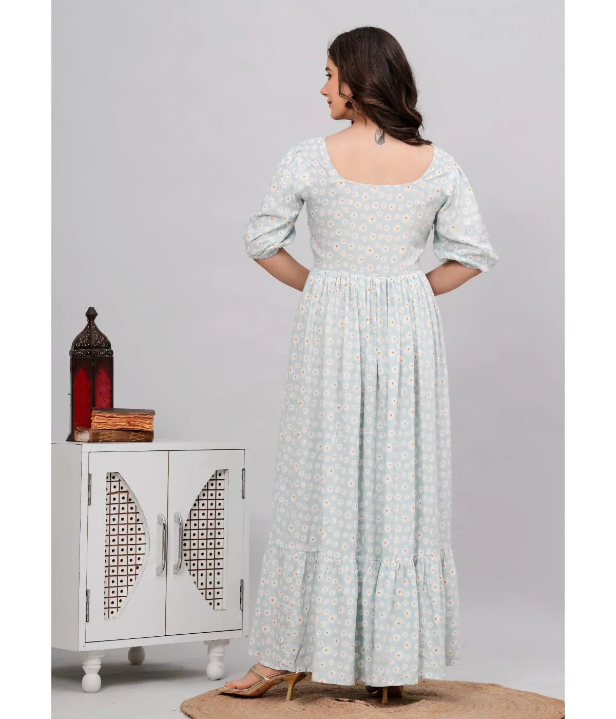 Light Blue Floral Print Maxi dress