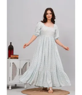 Light Blue Floral Print Maxi dress