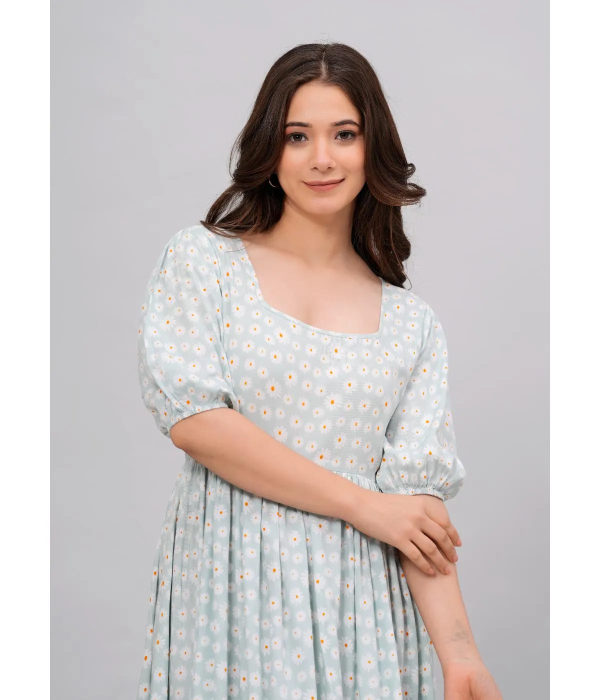 Light Blue Floral Print Maxi dress
