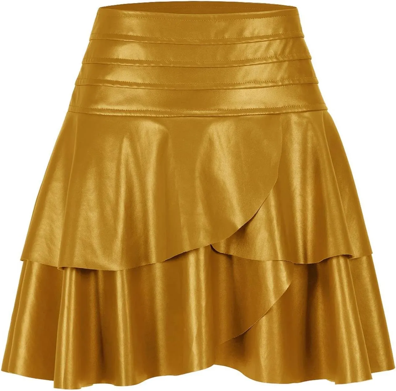 Lu's Chic Women's Faux Leather Skirt Mini PU Skirts Pleated High Wiated A Line Ruffle Casual Summer Party Fashion