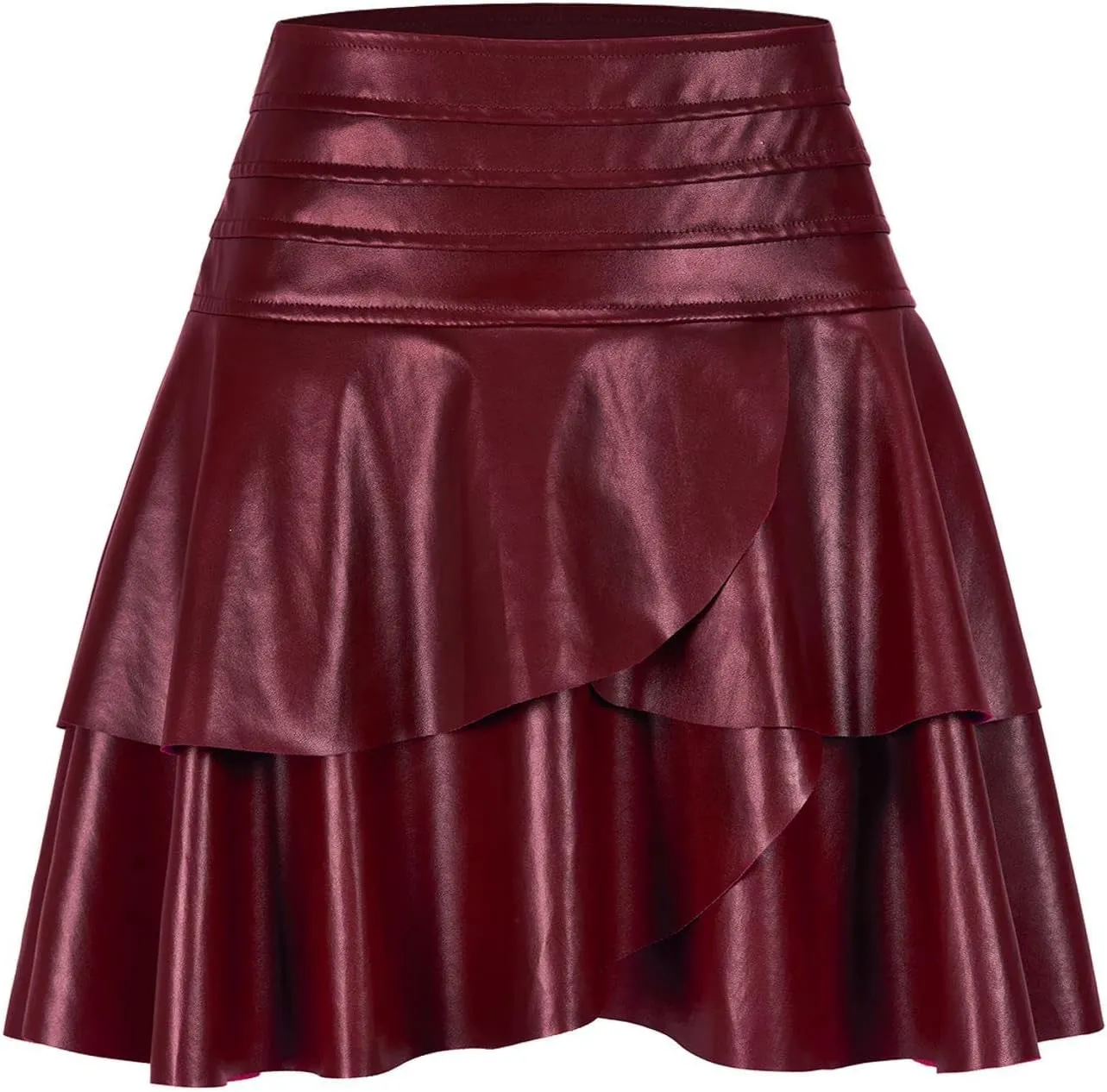 Lu's Chic Women's Faux Leather Skirt Mini PU Skirts Pleated High Wiated A Line Ruffle Casual Summer Party Fashion