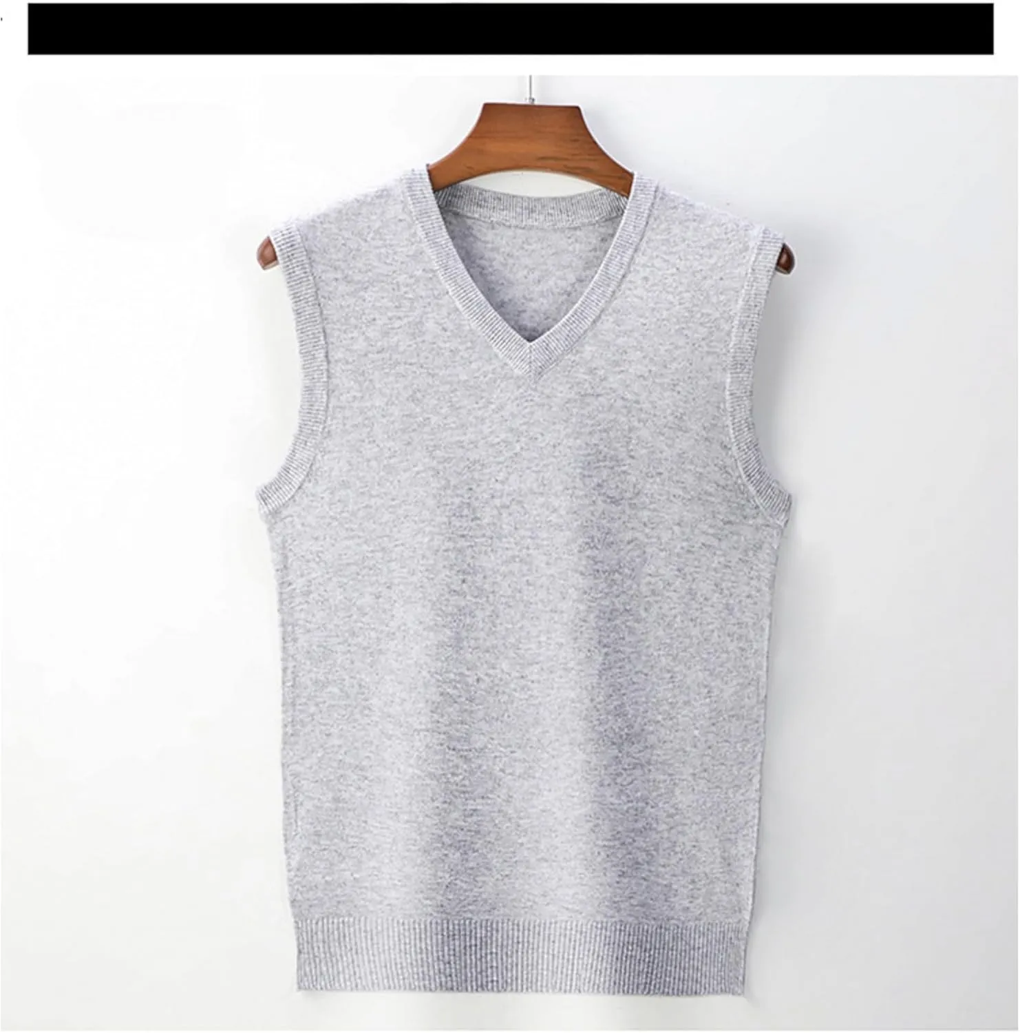 Maiyifu-GJ Men's V-Neck Solid Color Stretchy Sweater Warm Pullover Casual Vests Slim Sleeveless Business Knitwear