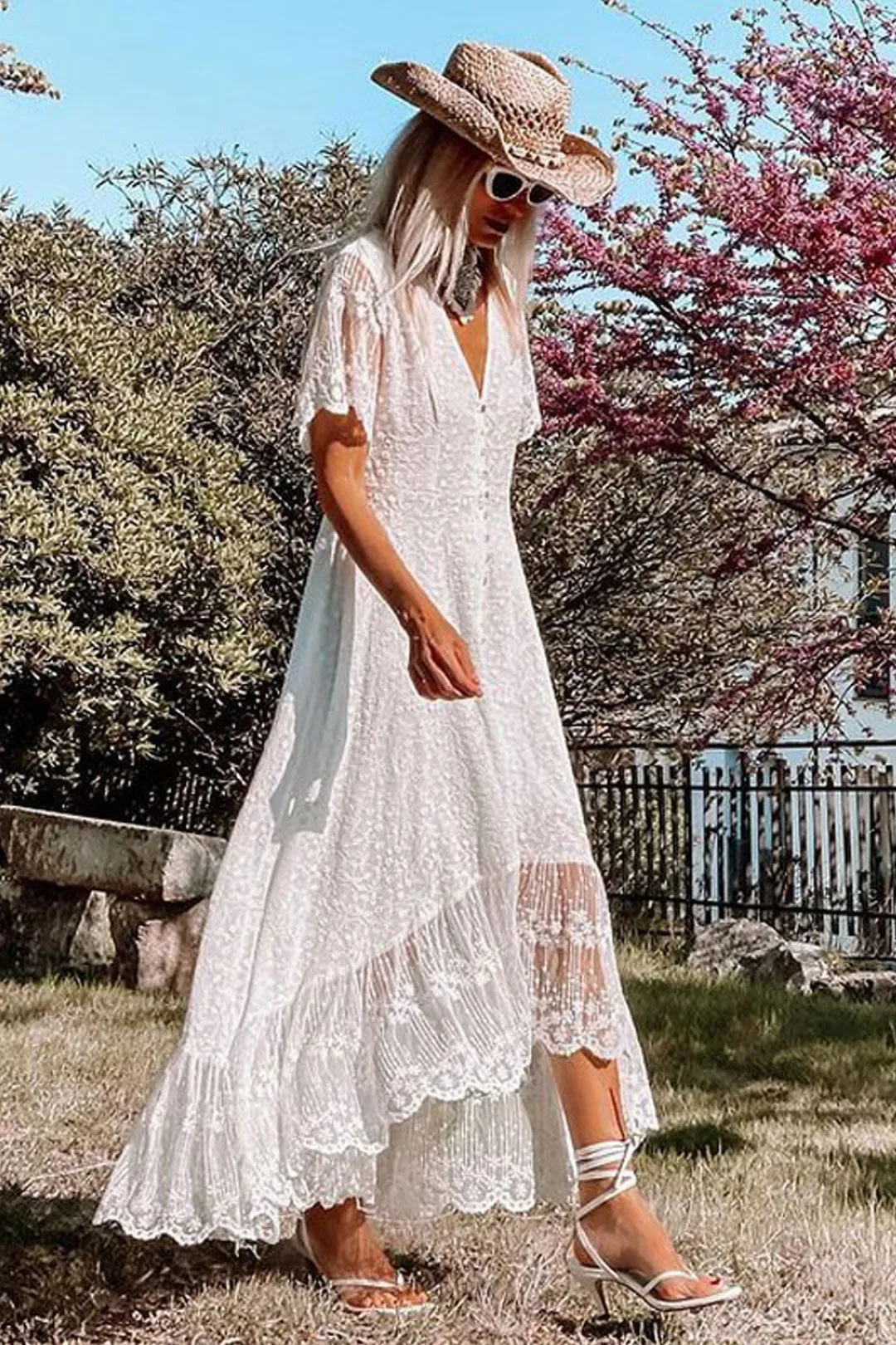 Maxi Dress - Boho Dress - Sundress - Lace Dress - White Carina
