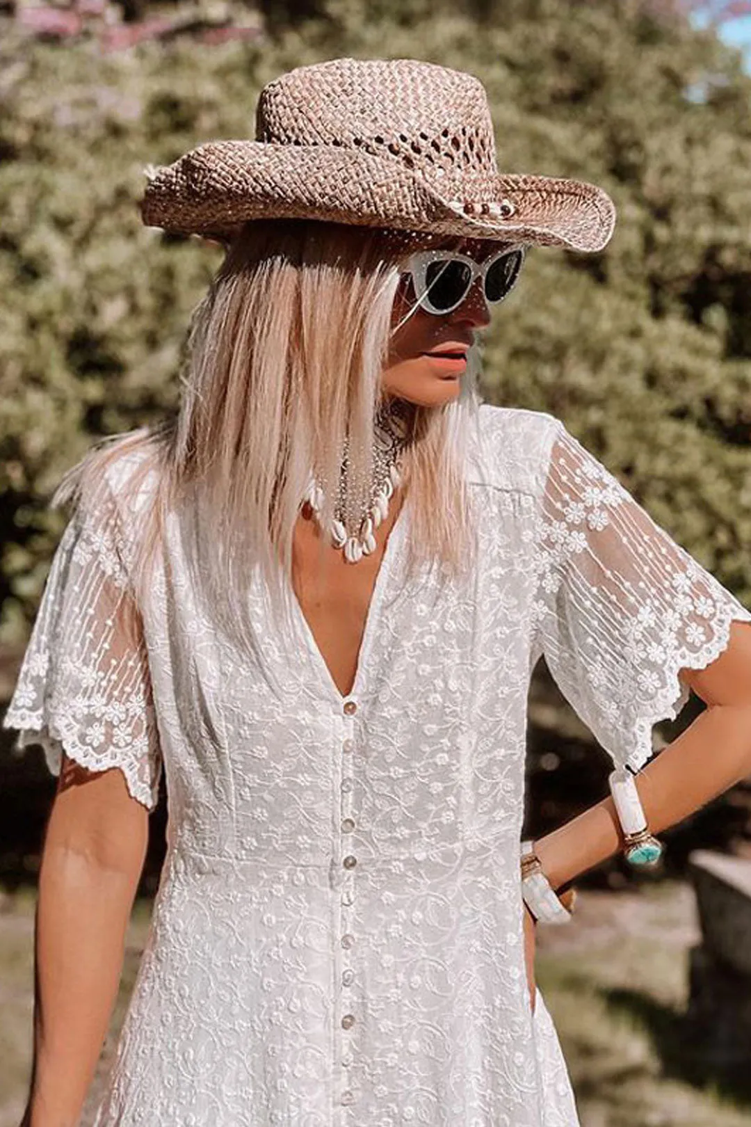 Maxi Dress - Boho Dress - Sundress - Lace Dress - White Carina