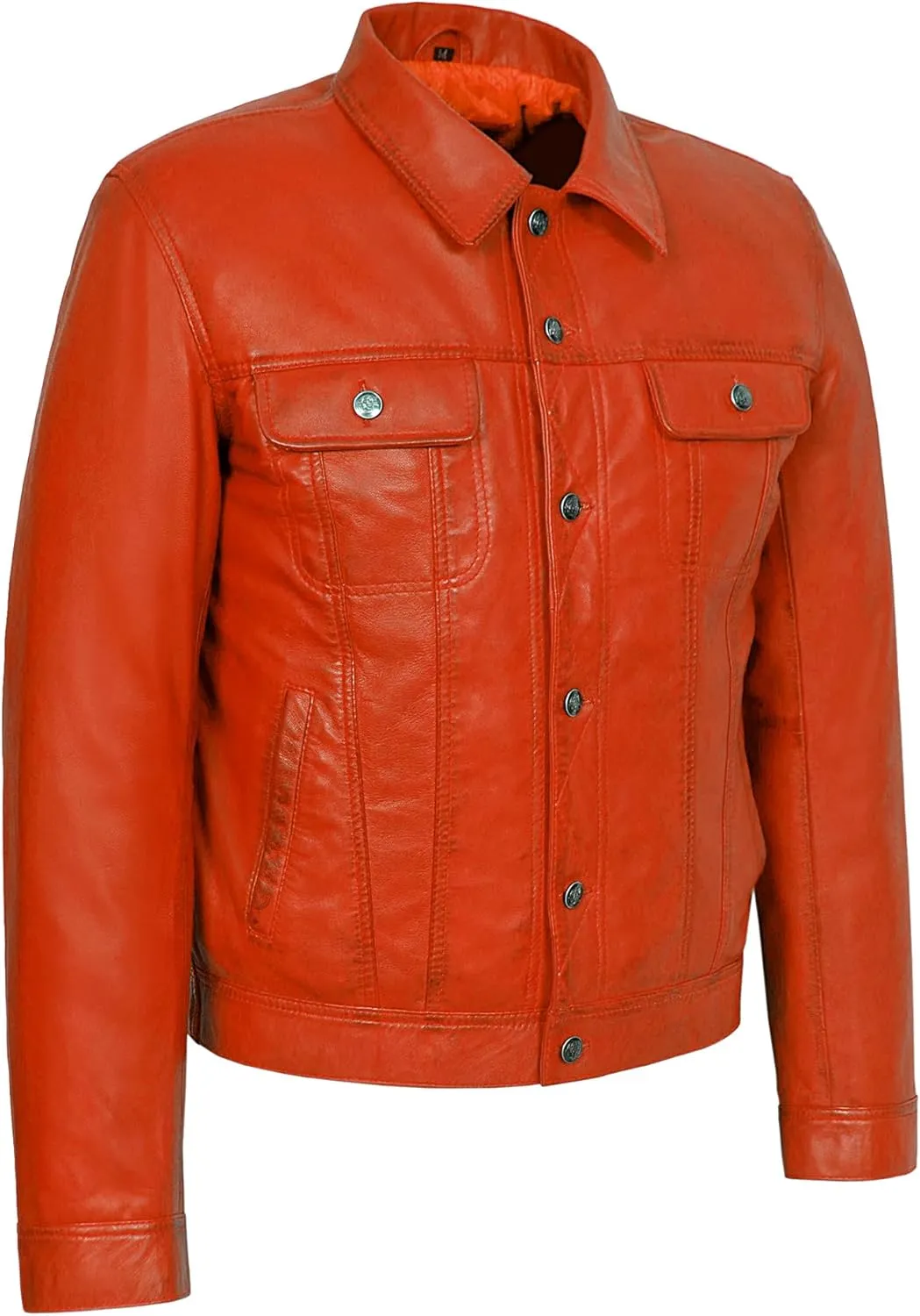 Men's Trucker Classic Western Soft Genuine Leather Shirt Style Denim Look Jacket 1280