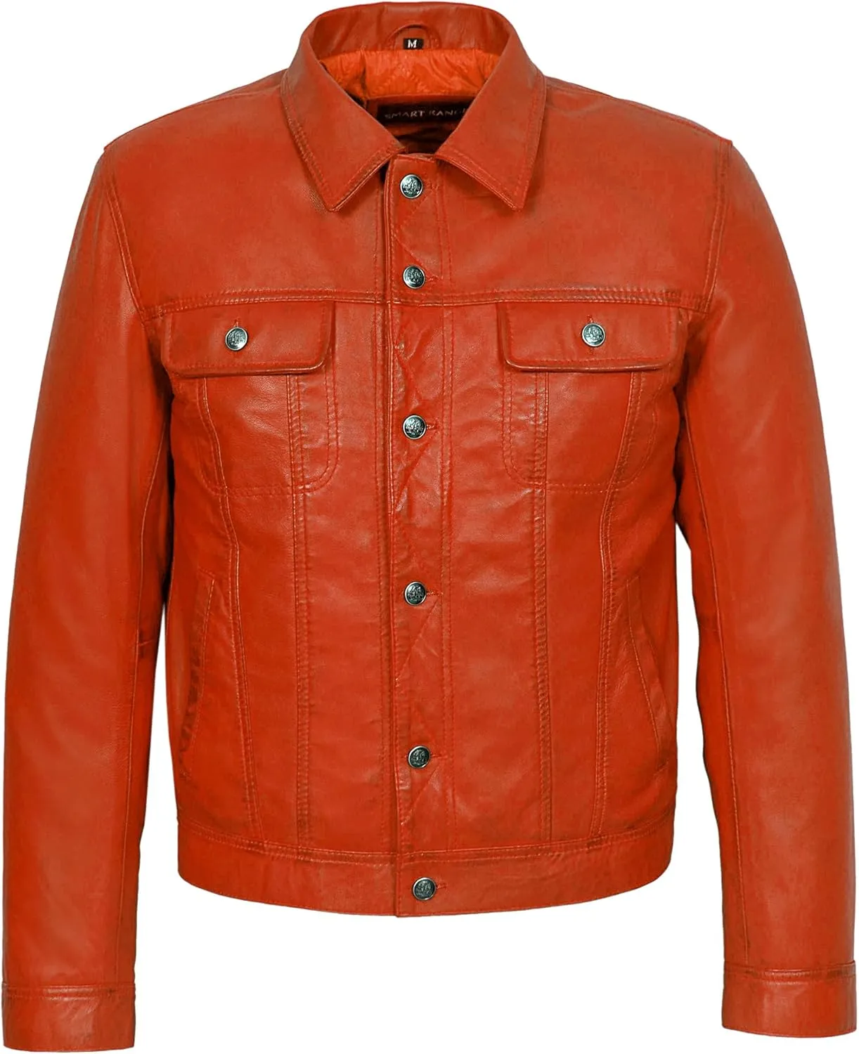 Men's Trucker Classic Western Soft Genuine Leather Shirt Style Denim Look Jacket 1280