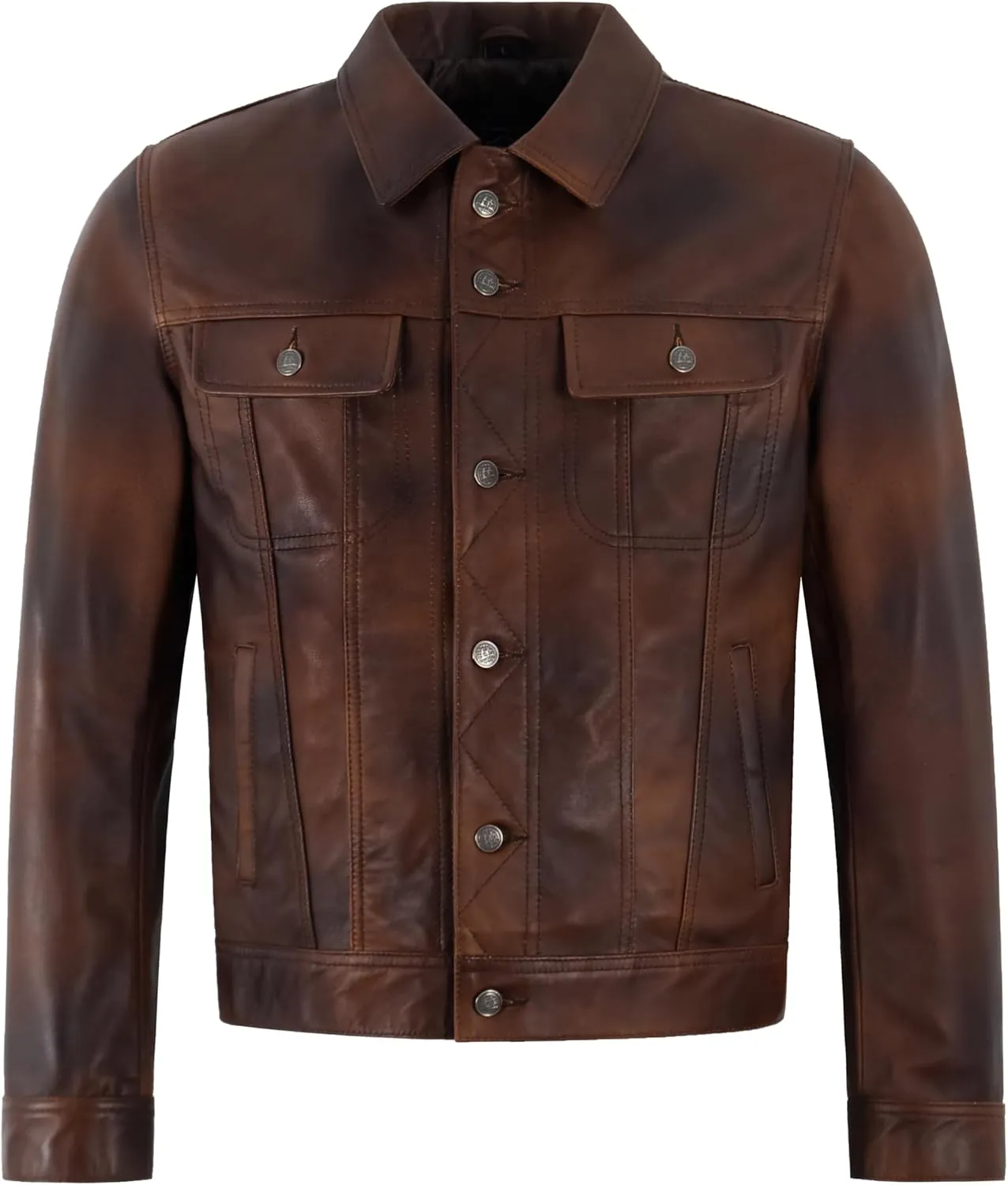 Men's Trucker Classic Western Soft Waxed Leather Shirt Style Denim Look Jacket 1280
