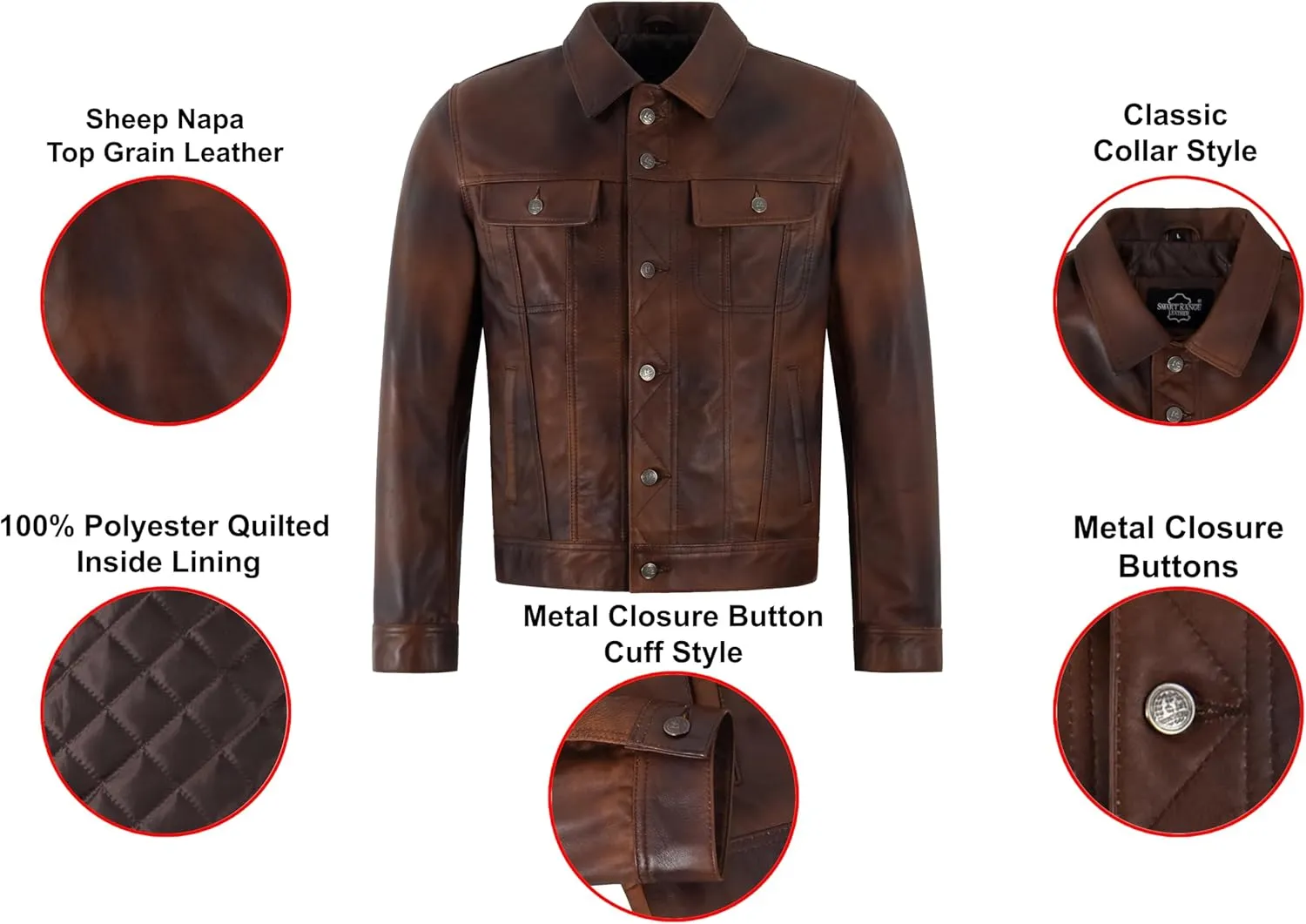 Men's Trucker Classic Western Soft Waxed Leather Shirt Style Denim Look Jacket 1280