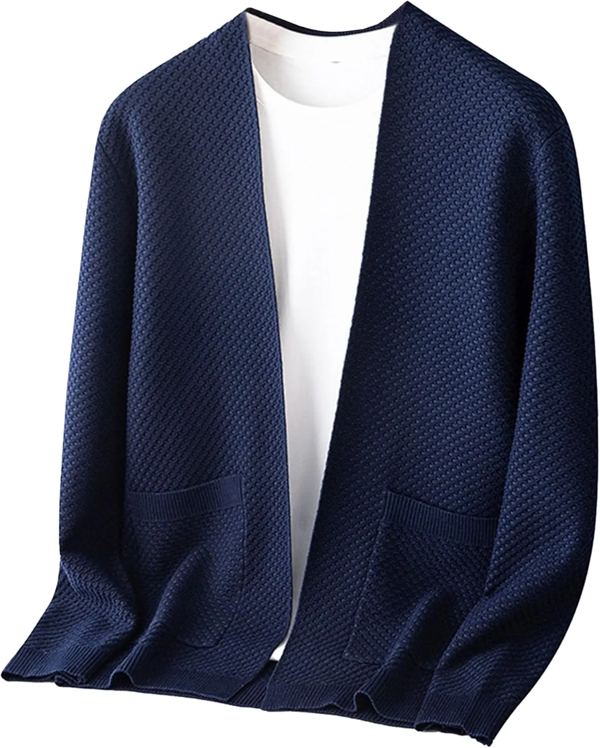 Men's V-Neck Stretchy Fleece Sweater Solid Color Casual Cardigan Coats Slim Soft Stylish Knitted Coats