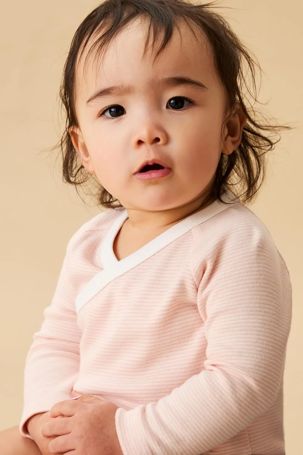 MORI Baby Long Sleeve Kimono Bodysuit for Boys and Girls - Breathable Unisex Infant Soft Wrap Romper with Nickel Free Poppers