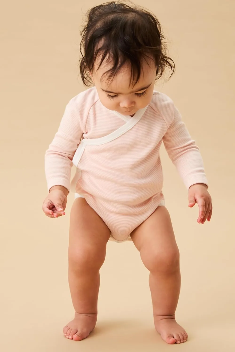 MORI Baby Long Sleeve Kimono Bodysuit for Boys and Girls - Breathable Unisex Infant Soft Wrap Romper with Nickel Free Poppers