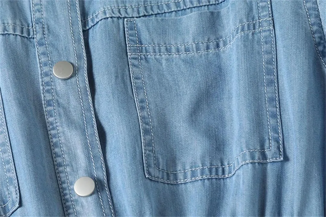 Niiyyjj Casual Denim Shirt Dress for Women Soft Stretch Button Down Collar Short Sleeve Jeans Tunic Dresses