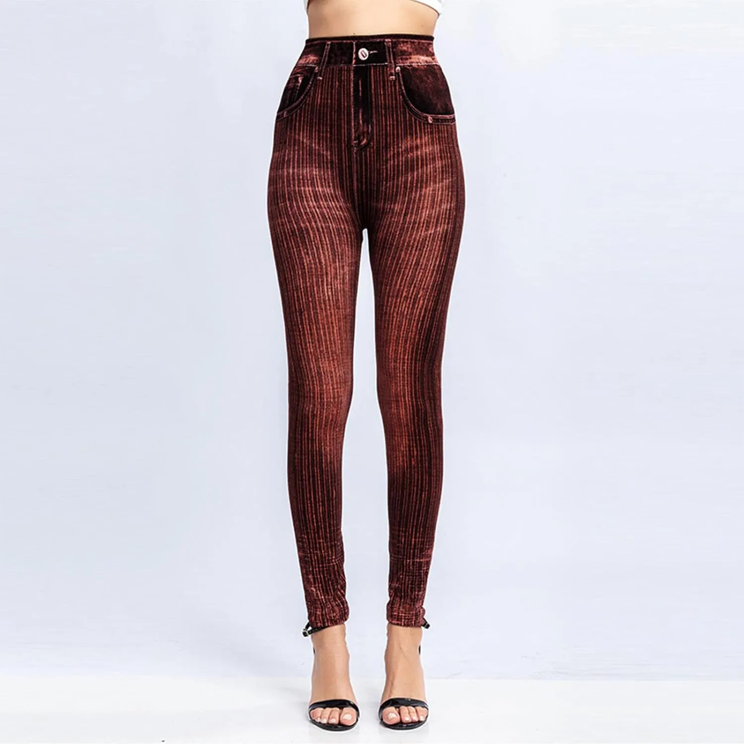Non See Through Leggings for Women Skimpy Denim Soft & Slim Butt Lifting Tights Stripe Seamless Exercise Running