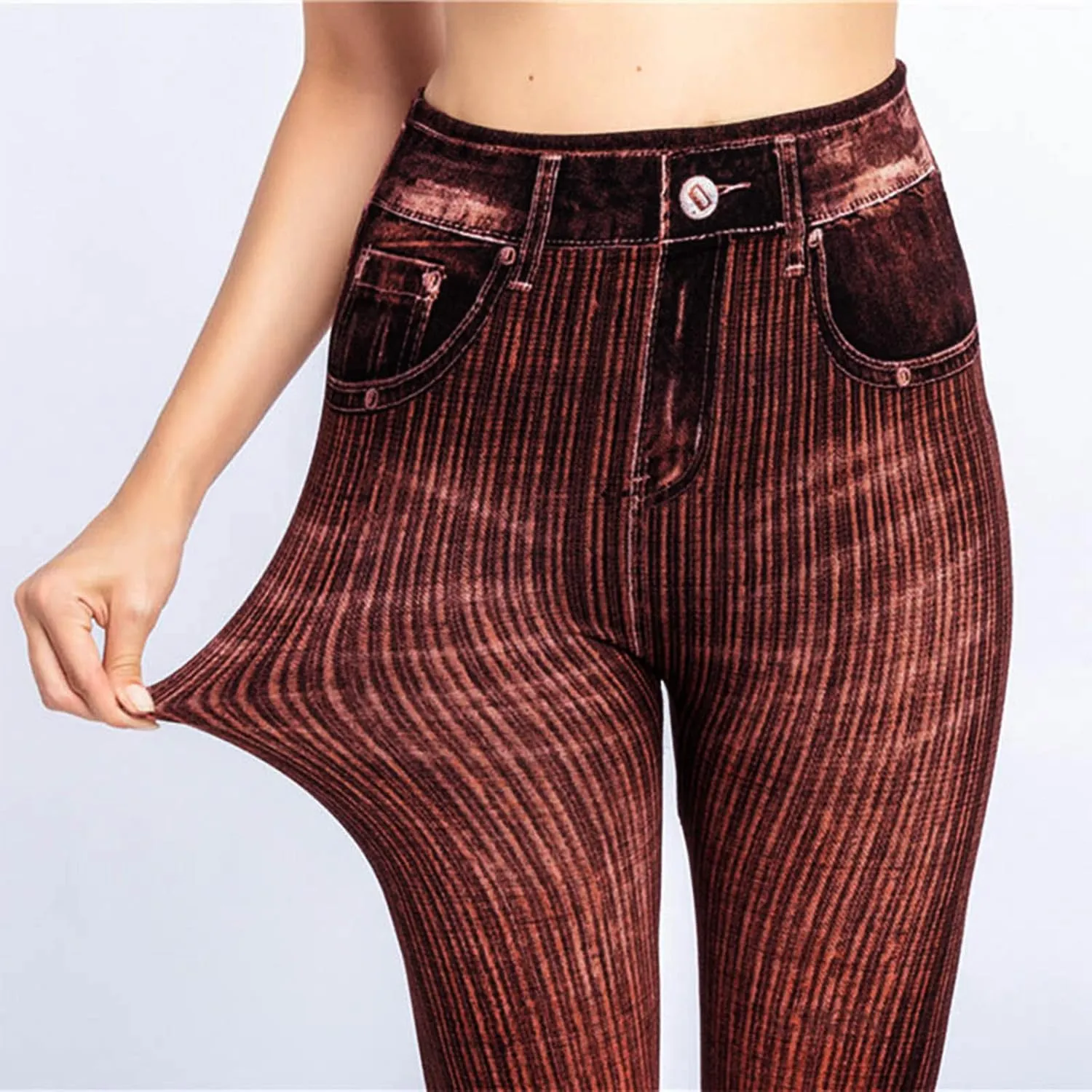Non See Through Leggings for Women Skimpy Denim Soft & Slim Butt Lifting Tights Stripe Seamless Exercise Running