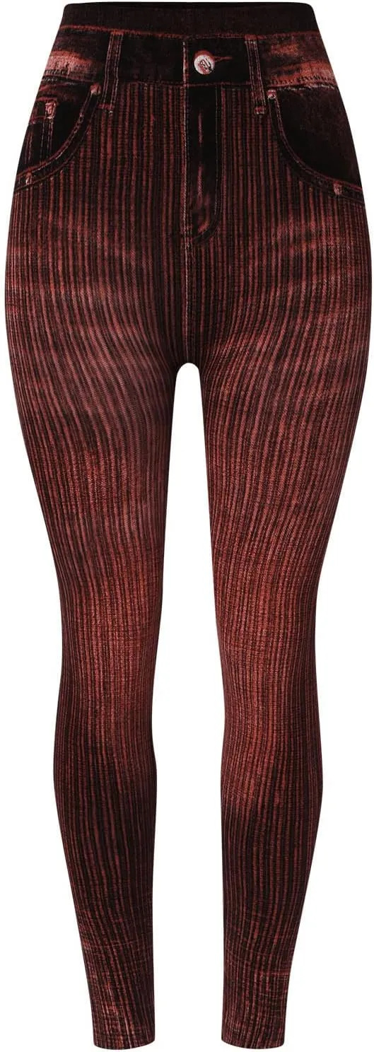 Non See Through Leggings for Women Skimpy Denim Soft & Slim Butt Lifting Tights Stripe Seamless Exercise Running