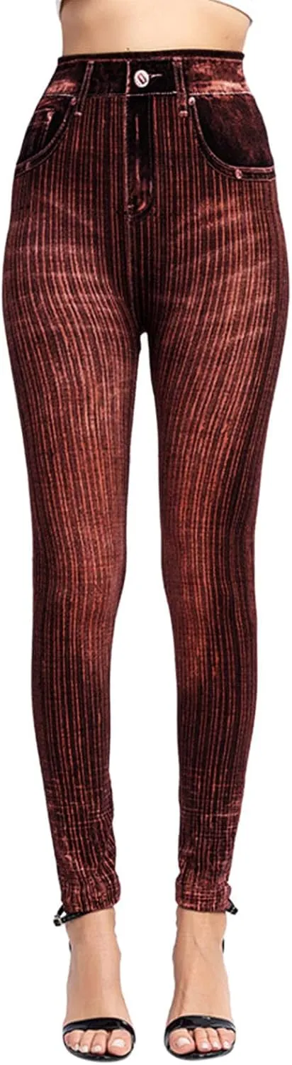 Non See Through Leggings for Women Skimpy Denim Soft & Slim Butt Lifting Tights Stripe Seamless Exercise Running
