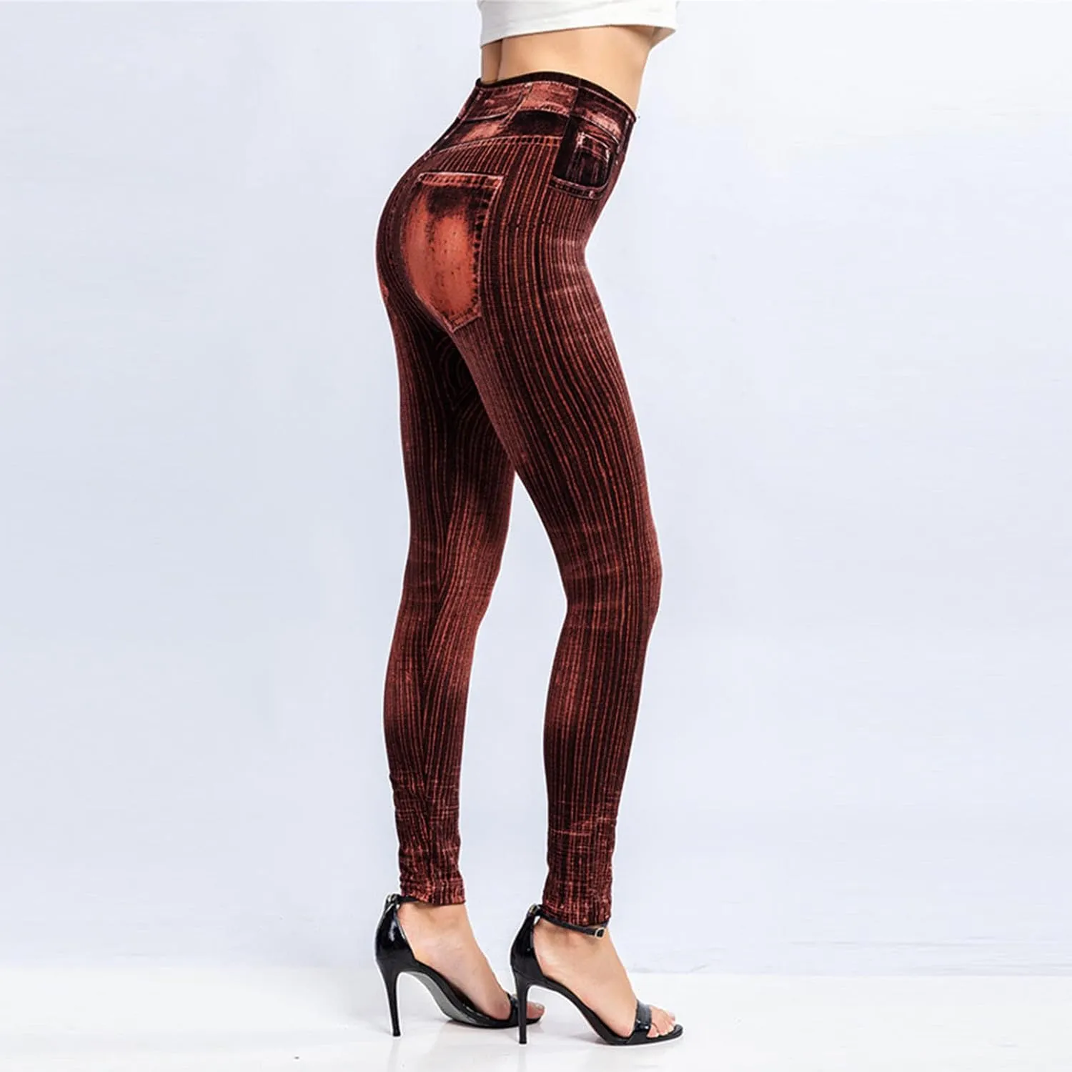 Non See Through Leggings for Women Skimpy Denim Soft & Slim Butt Lifting Tights Stripe Seamless Exercise Running