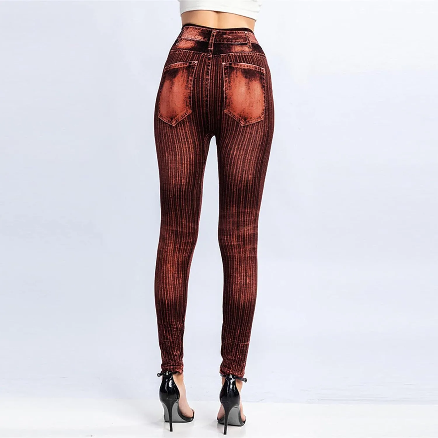 Non See Through Leggings for Women Skimpy Denim Soft & Slim Butt Lifting Tights Stripe Seamless Exercise Running