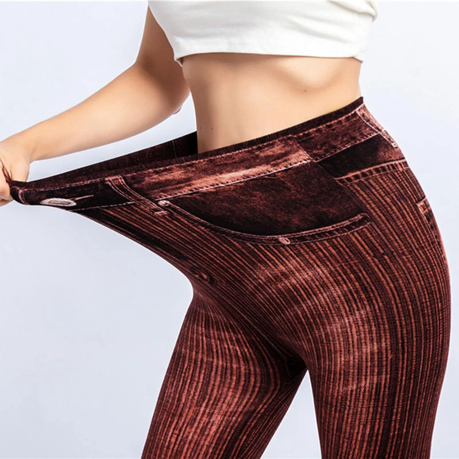 Non See Through Leggings for Women Skimpy Denim Soft & Slim Butt Lifting Tights Stripe Seamless Exercise Running