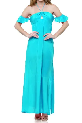 Off Shoulder Blue Maxi Dress