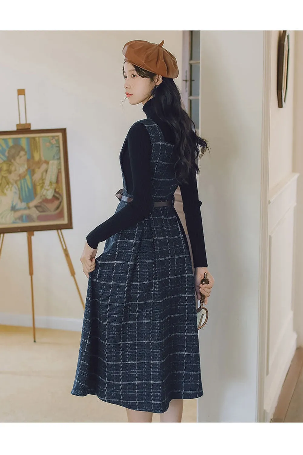 Plaid Woolen Midi Sundress