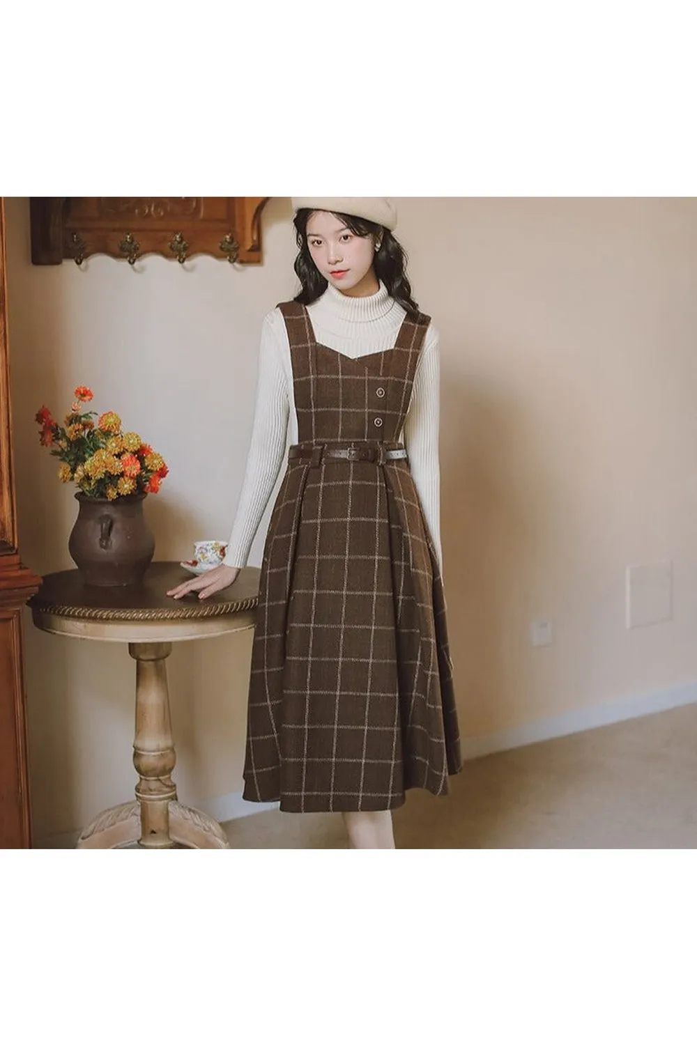 Plaid Woolen Midi Sundress