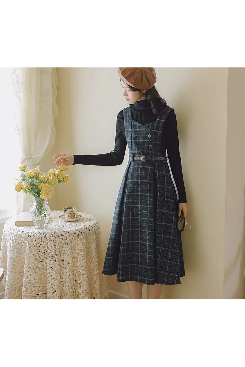 Plaid Woolen Midi Sundress