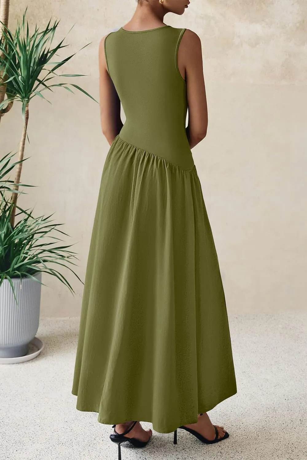 PRETTYGARDEN Women's Maxi Sundress Casual Summer 2025 Sleeveless Asymmetrical Drop Waist Patchwork Long Flowy Tank Dresses