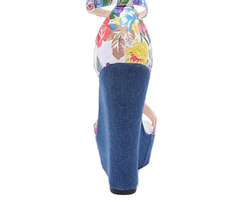 Printed Wedge Sandal Shoes