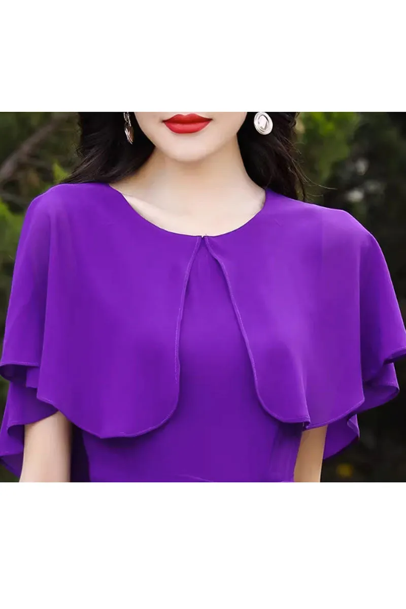 purple summer chiffon dress with cape 4447