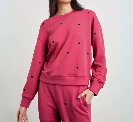 RAILS - RAMONA Sweatshirt with Embroidered Hearts in Pink Midnight