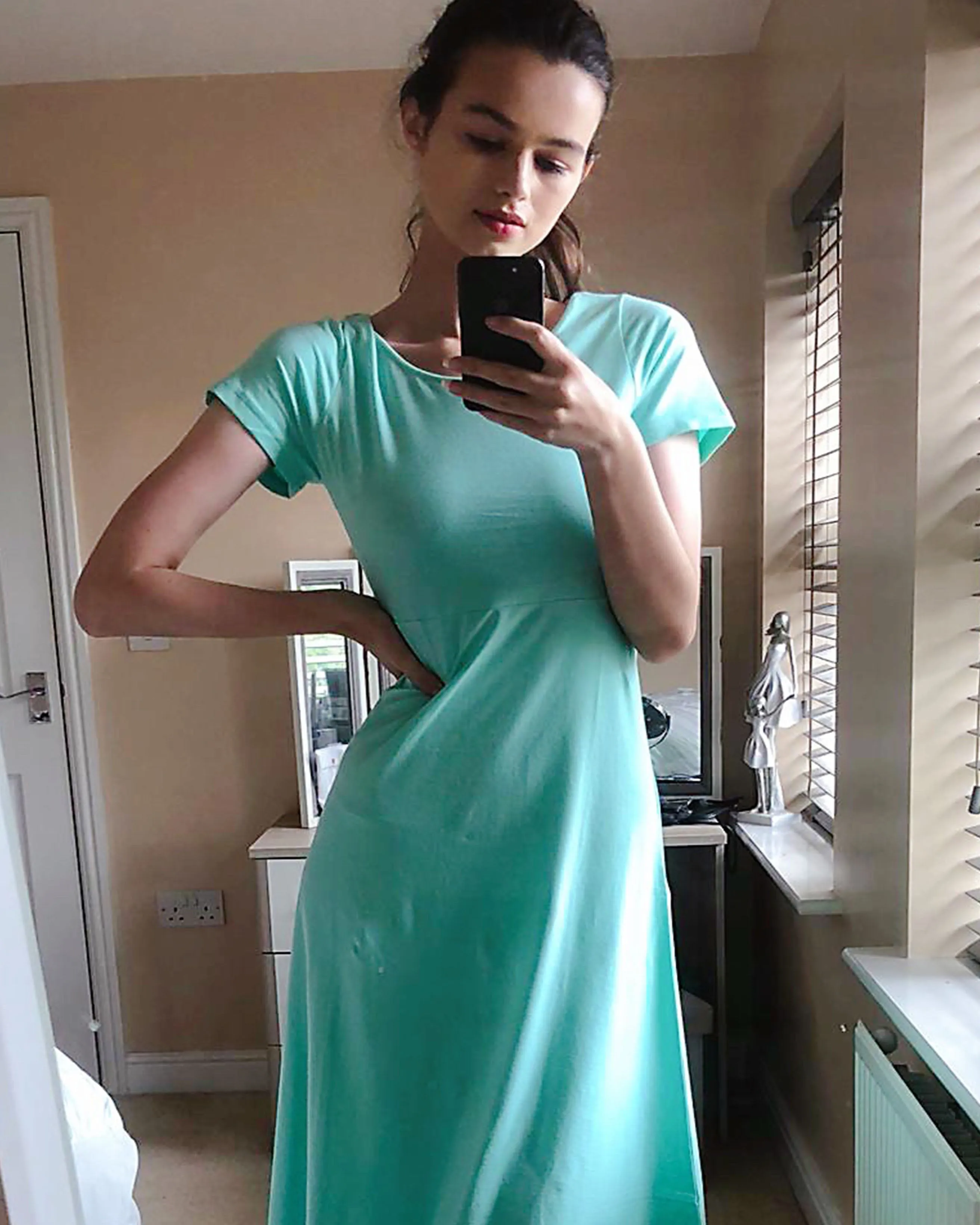 Scoop Neck Jersey Maxi Dress (MELANGE GREEN)