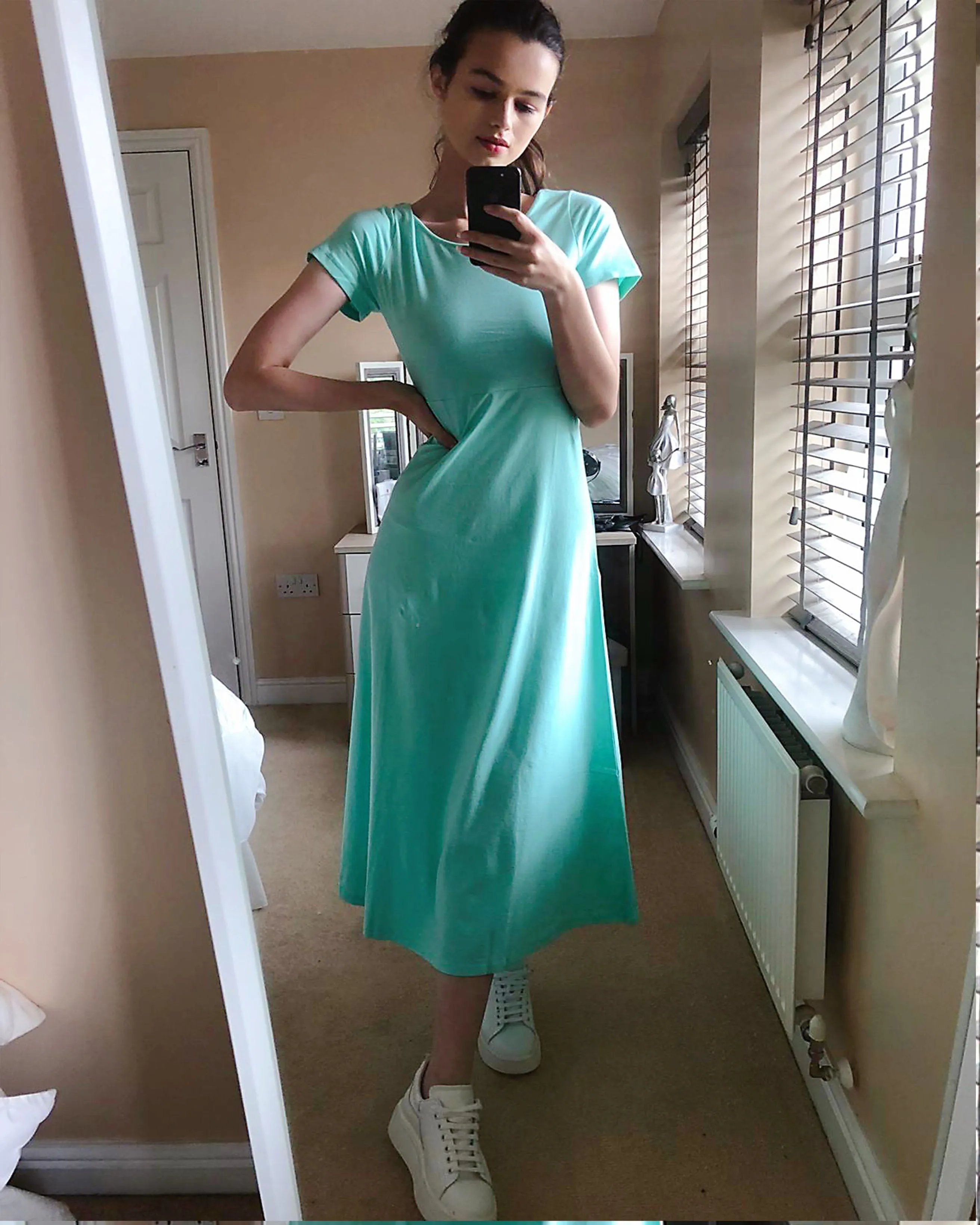 Scoop Neck Jersey Maxi Dress (MELANGE GREEN)