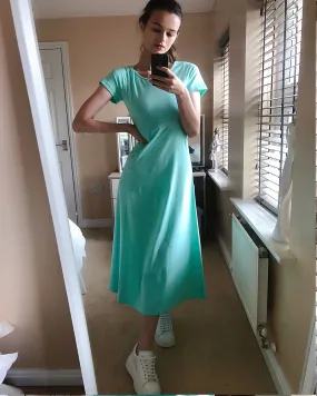 Scoop Neck Jersey Maxi Dress (MELANGE GREEN)