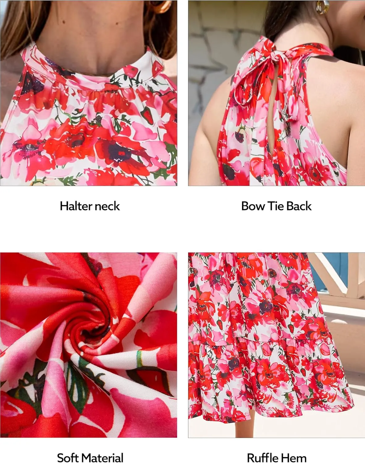STYLEWORD Womens 2025 Summer Dress Maxi Vacation Floral Halter Neck Sleeveless Flowy Sundress with Pockets