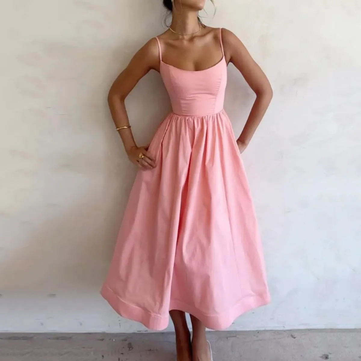Summer Maxi Dress for Women 2025 Casual Boho Sleeveless Spaghetti Strap Smocked Tiered Long Sun Dresses