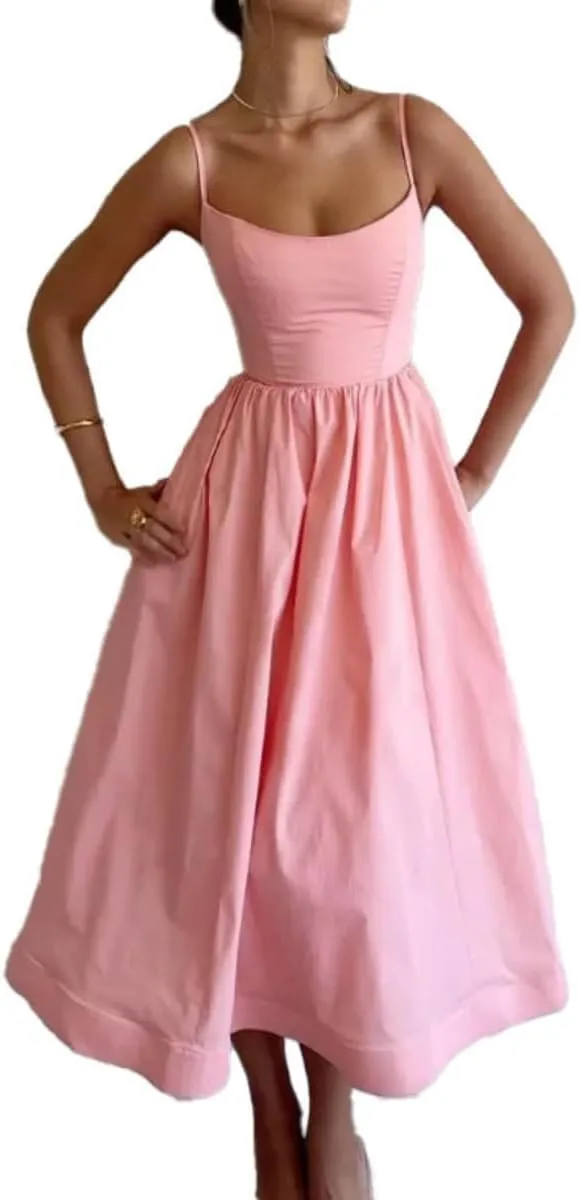 Summer Maxi Dress for Women 2025 Casual Boho Sleeveless Spaghetti Strap Smocked Tiered Long Sun Dresses