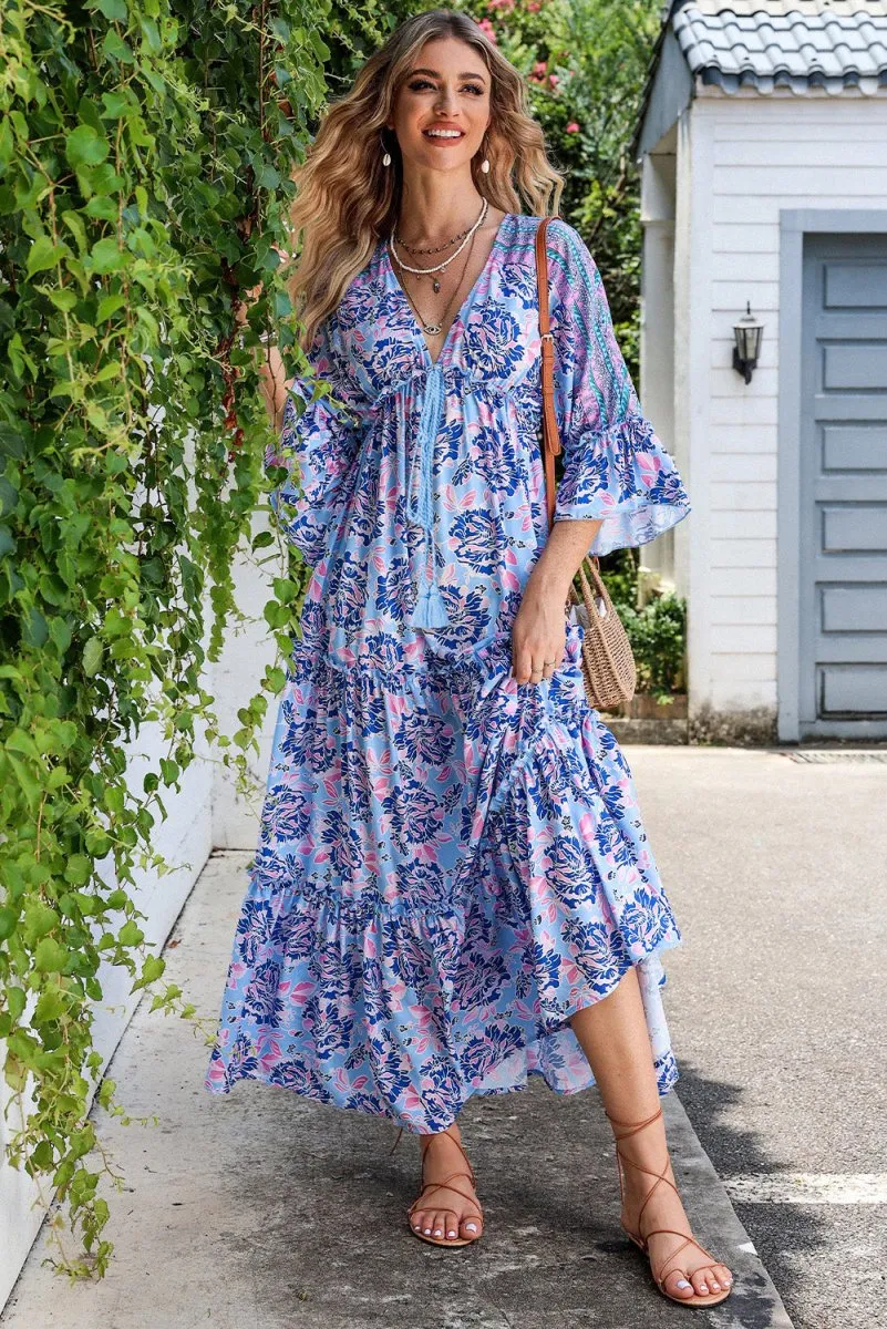 Sweet Taste Paisley Print Maxi Dress with Sleeves