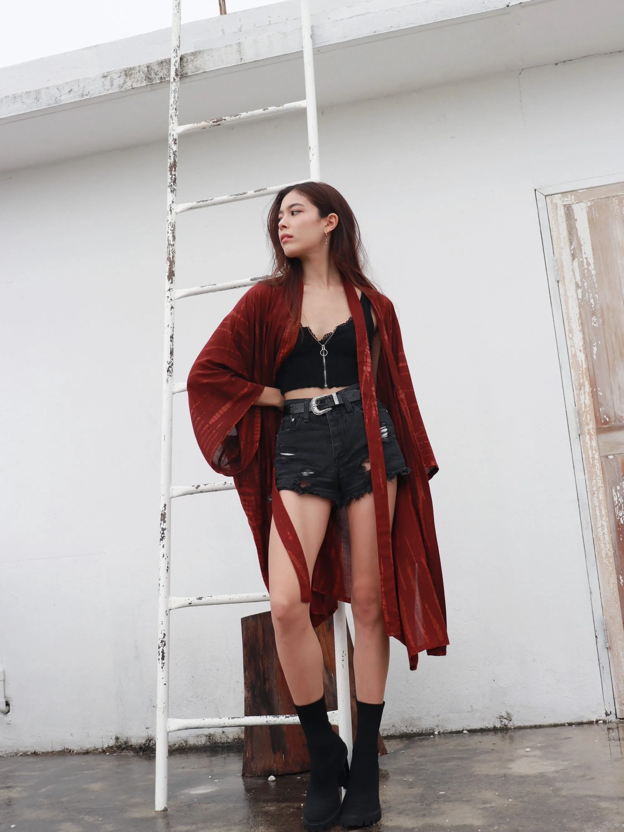 Toa Tie Dye Unisex Kimono Jacket - Maroon