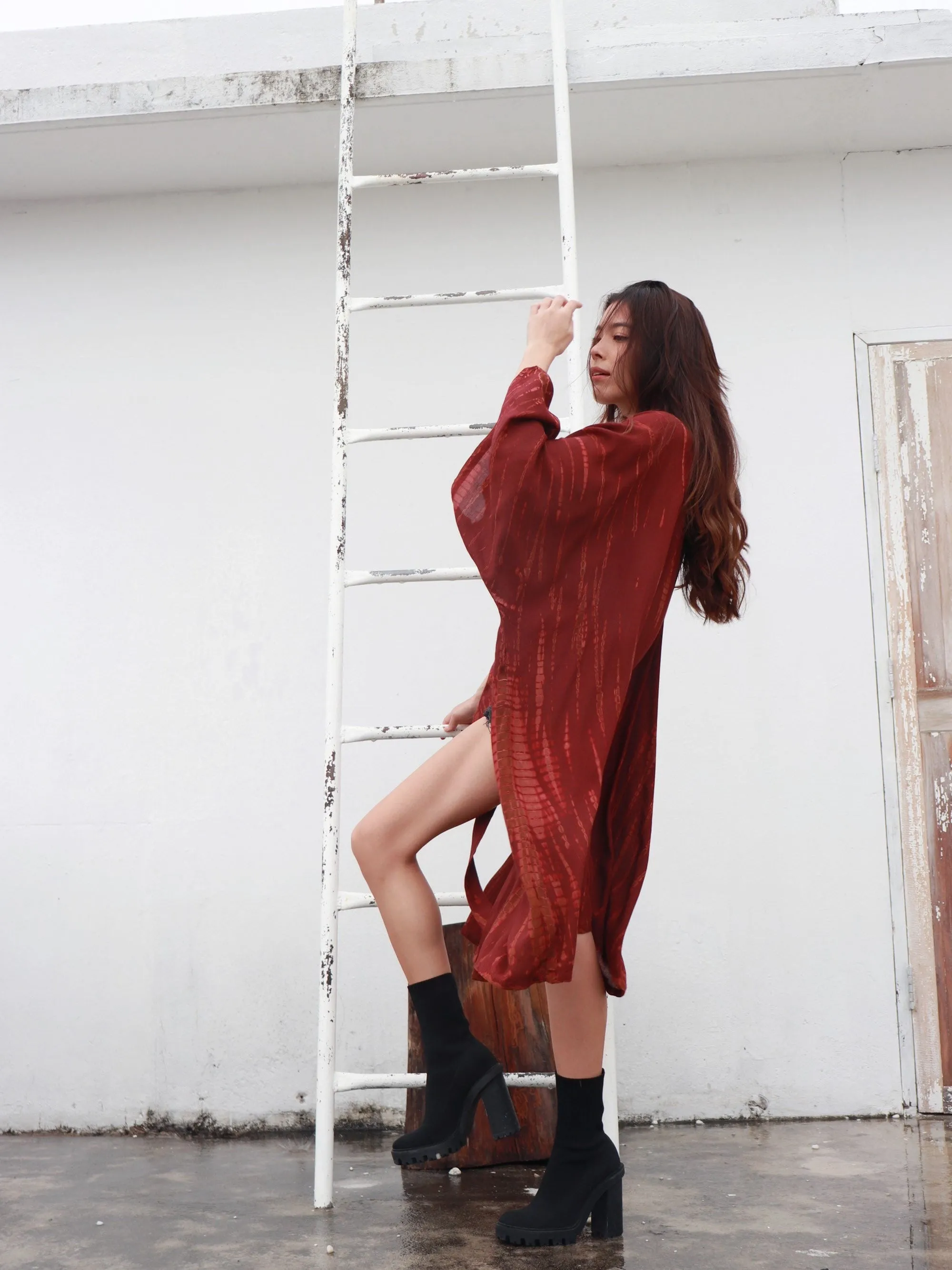Toa Tie Dye Unisex Kimono Jacket - Maroon