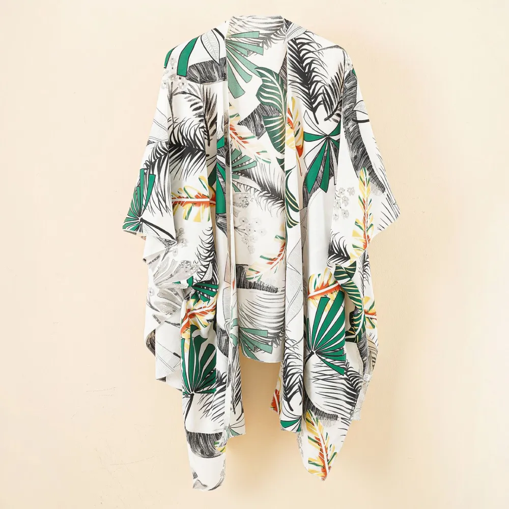 Tropical Print Shawl Beach Cover Up Bikini Swimwear