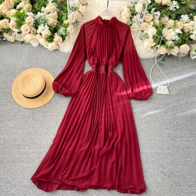 Vintage Dress, Boho Maxi Dress, Pleated Dress, Gown, Josie in Pink, Orange, Yellow and Red