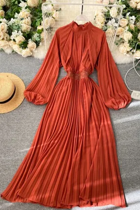 Vintage Dress, Boho Maxi Dress, Pleated Dress, Gown, Josie in Pink, Orange, Yellow and Red