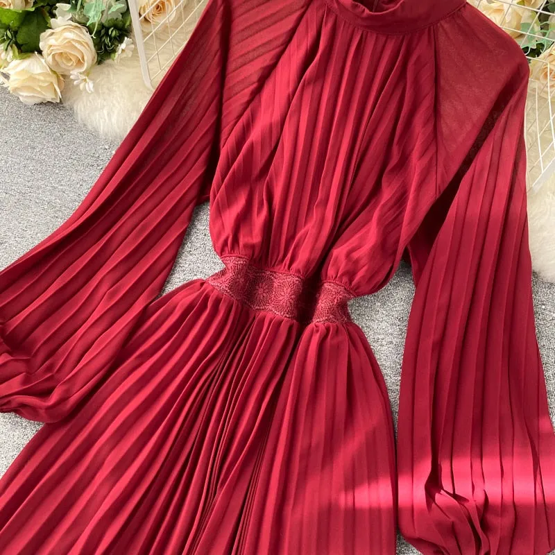 Vintage Dress, Boho Maxi Dress, Pleated Dress, Gown, Josie in Pink, Orange, Yellow and Red