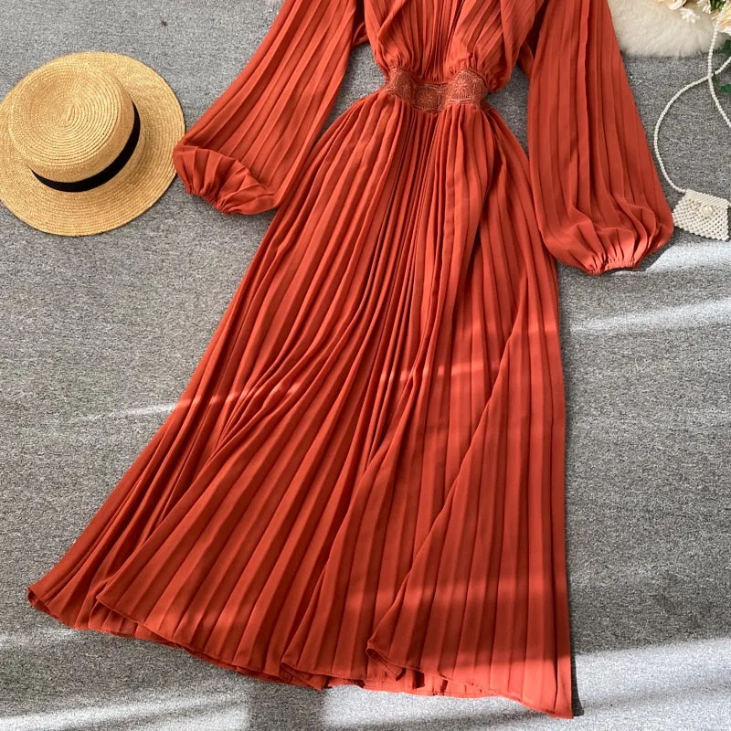 Vintage Dress, Boho Maxi Dress, Pleated Dress, Gown, Josie in Pink, Orange, Yellow and Red