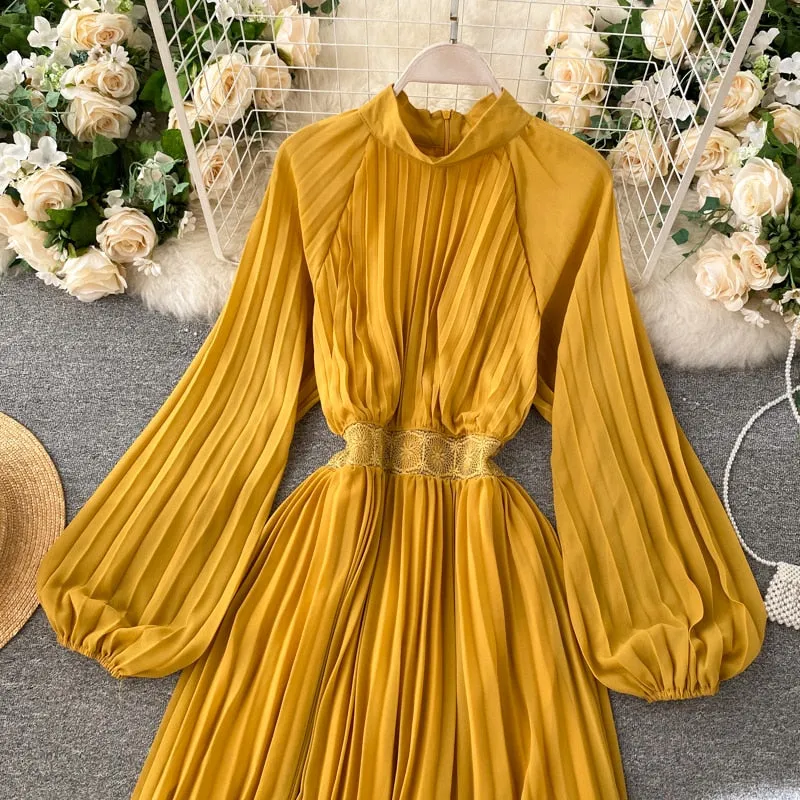 Vintage Dress, Boho Maxi Dress, Pleated Dress, Gown, Josie in Pink, Orange, Yellow and Red