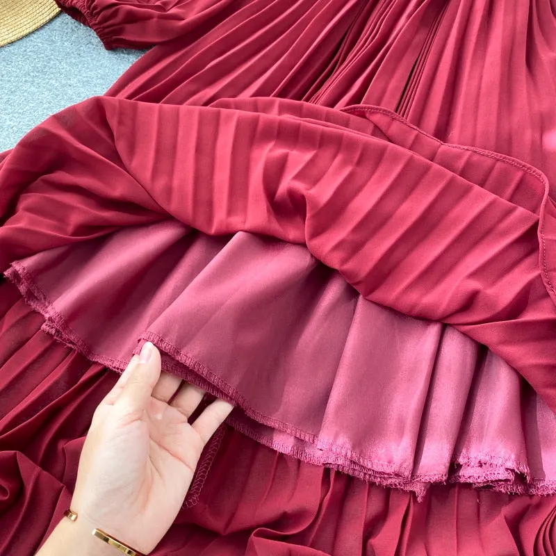 Vintage Dress, Boho Maxi Dress, Pleated Dress, Gown, Josie in Pink, Orange, Yellow and Red
