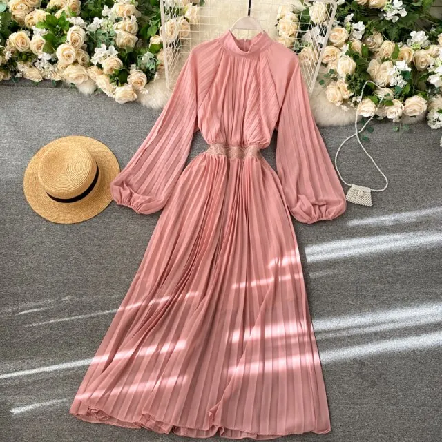 Vintage Dress, Boho Maxi Dress, Pleated Dress, Gown, Josie in Pink, Orange, Yellow and Red