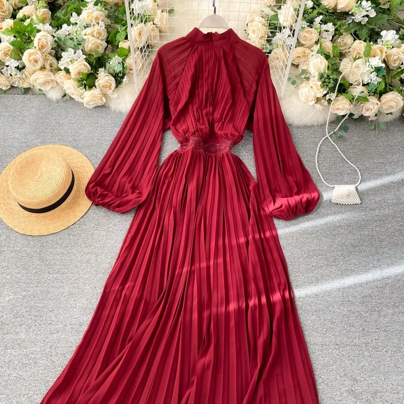 Vintage Dress, Boho Maxi Dress, Pleated Dress, Gown, Josie in Pink, Orange, Yellow and Red