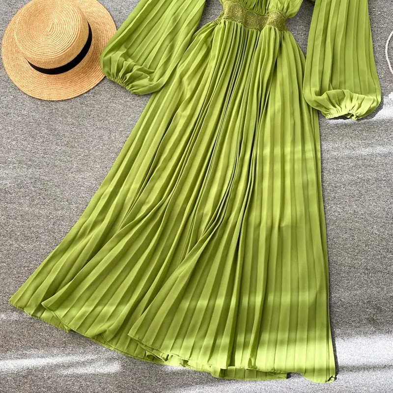 Vintage Dress, Boho Maxi Dress, Pleated Dress, Gown, Josie in Pink, Orange, Yellow and Red